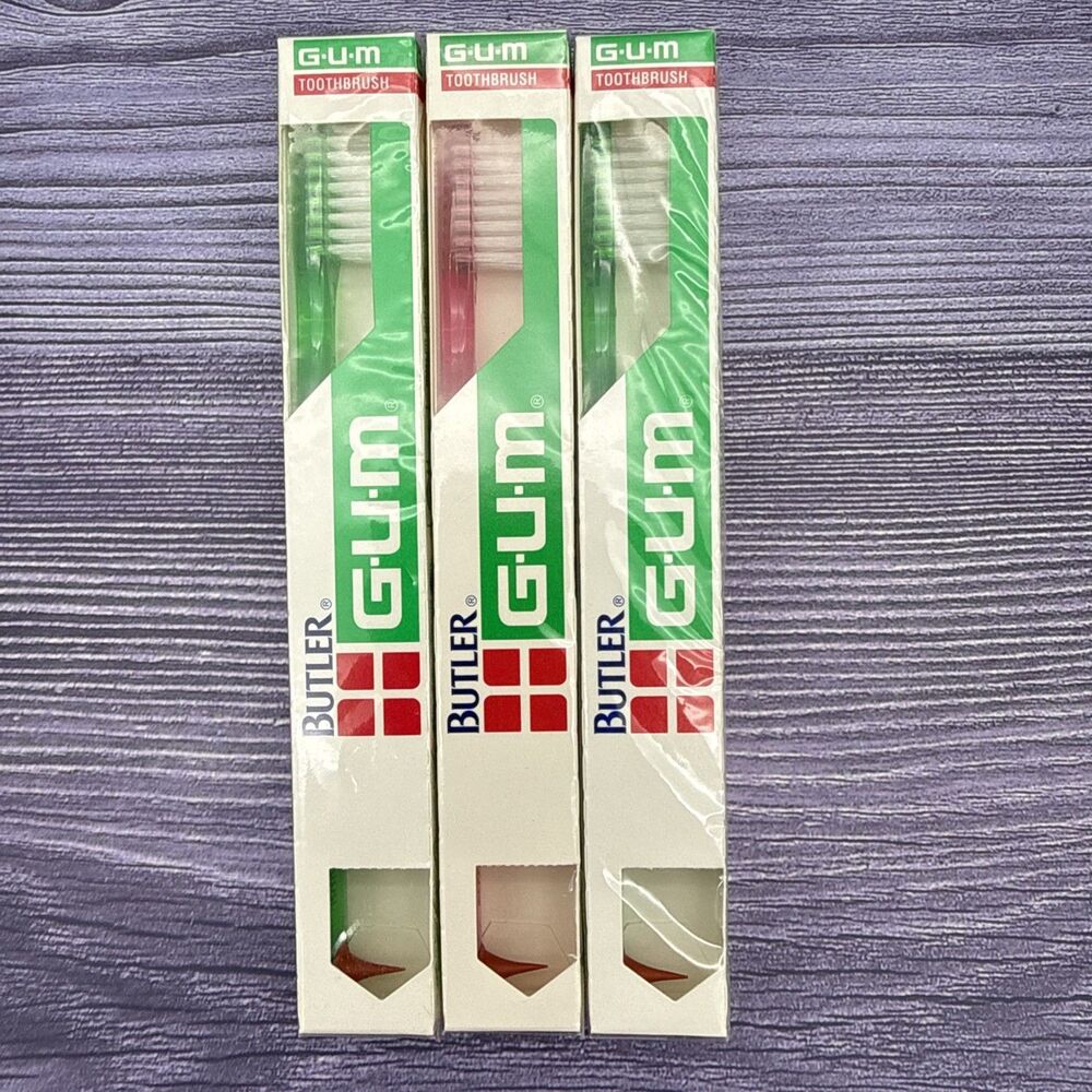 3 LOT Butler GUM Toothbrush 409P Adult Soft Bristles Compact Head -w Stimulator